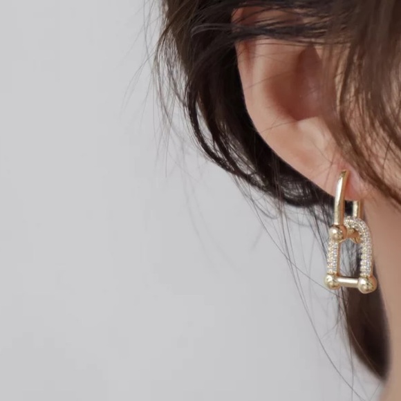 💛Gold plated geometric link stud earrings - Picture 5 of 7